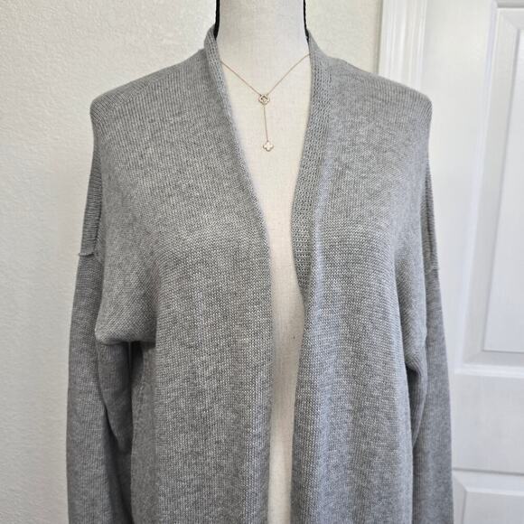 Eileen fisher Peruvian Organic Cotton Gray Long Cardigan L Layering Minimalist - Picture 3 of 11